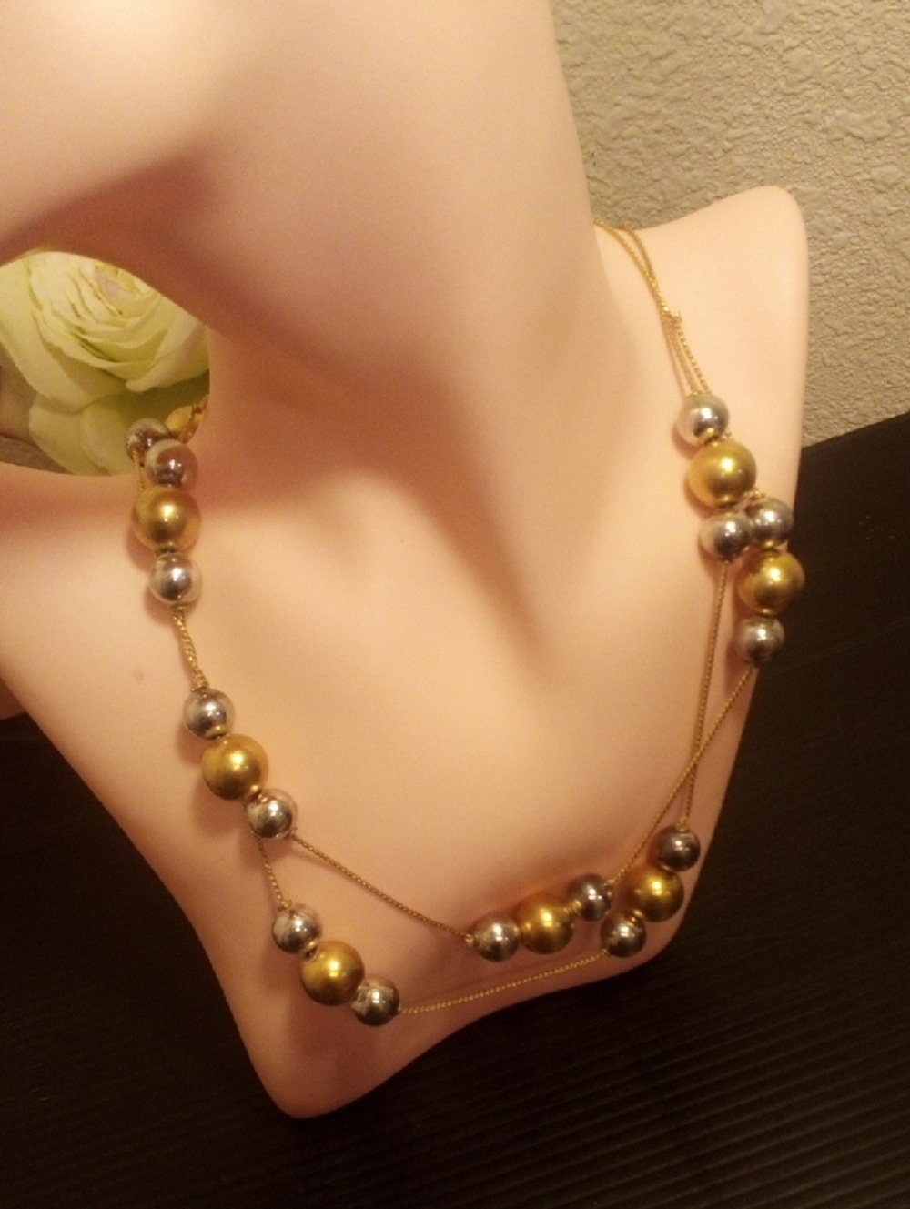 Two-Tone Gold & Silver Layered Beaded Necklace